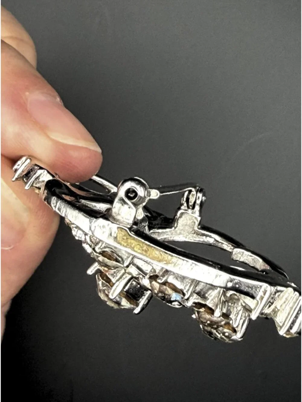Vintage Crystal Rhinestone Brooch Pin Silver Tone Statement Swirl Jewelry